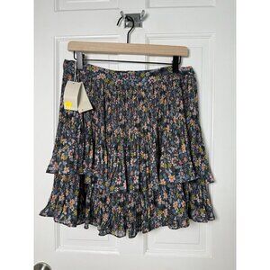 Boden Plisse Mini Pleaded Floral Skirt Grey Size US 10 NWT RO178